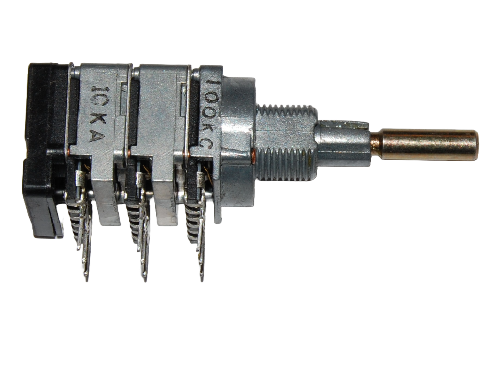 Potentiometer 12 mm. 2x100kC/1x10kA (center notch, concentric)