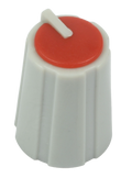 Knob D&R Grey, Red cap with pointer, splined 6mm shaft 18 teeth