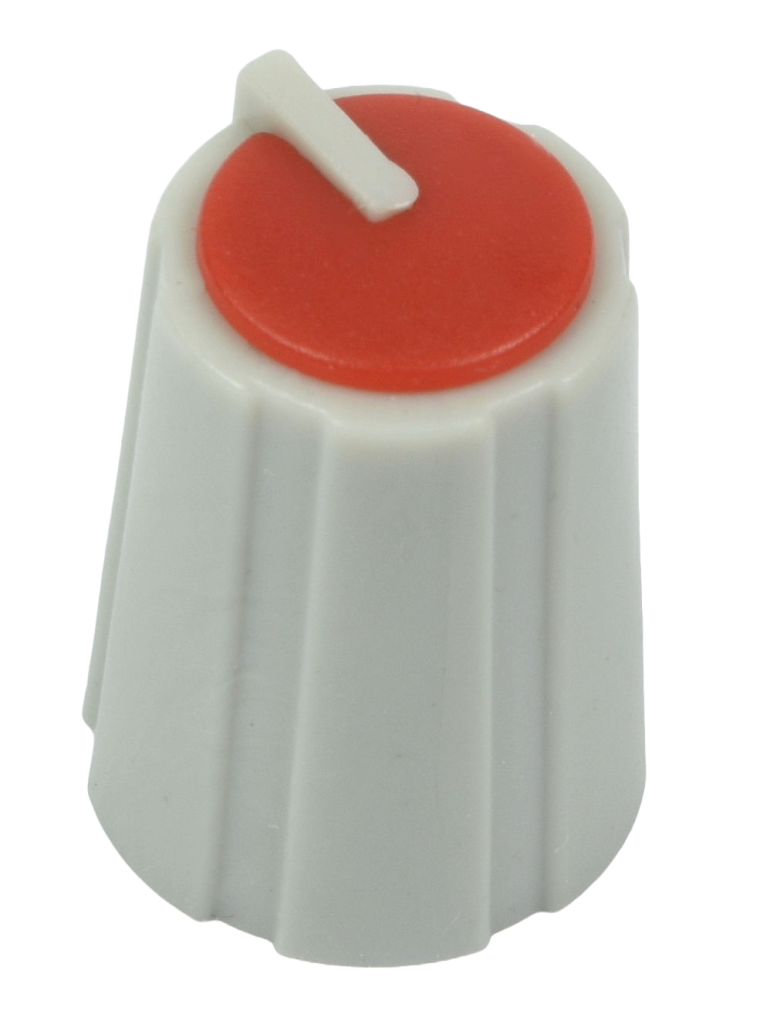Knob D&R Grey, Red cap with pointer, splined 6mm shaft 18 teeth